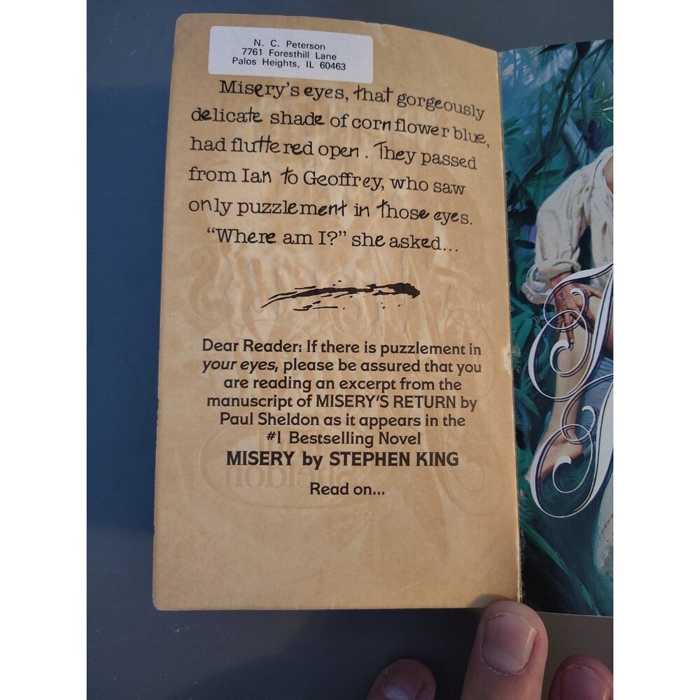 MISERY Stephen King Signet FIRST EDITION 1st Print PB 1988 Romance Cover Insert - Picture 4 of 6